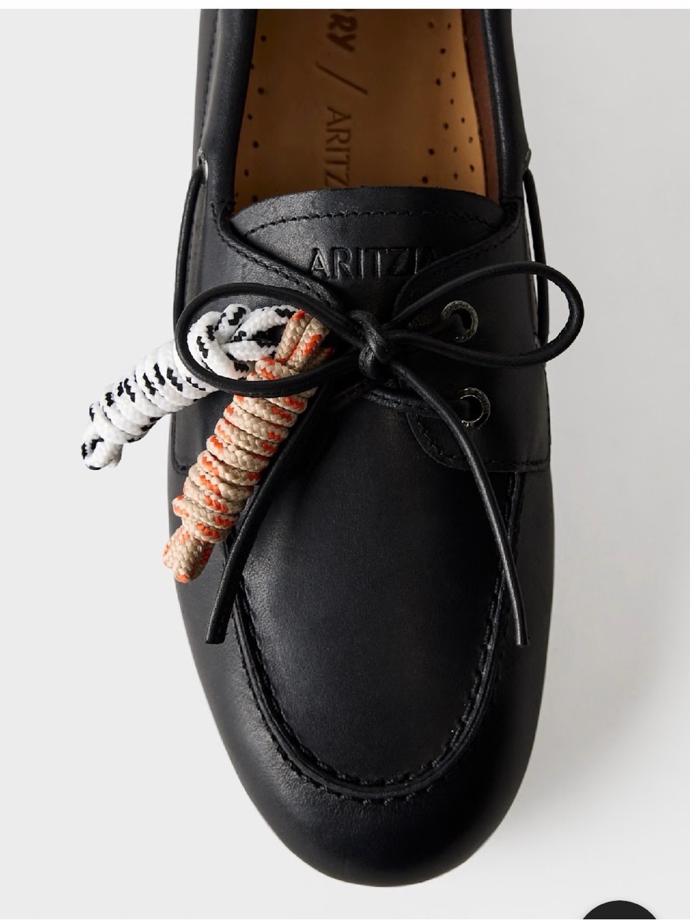 Aritzia Black Leather Boat Shoes with Patterned Accent Laces - NOT FOR SALe - Picture 2 of 8